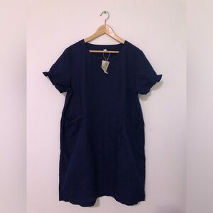 Casual one piece crew neck short sleeve skirt with pockets